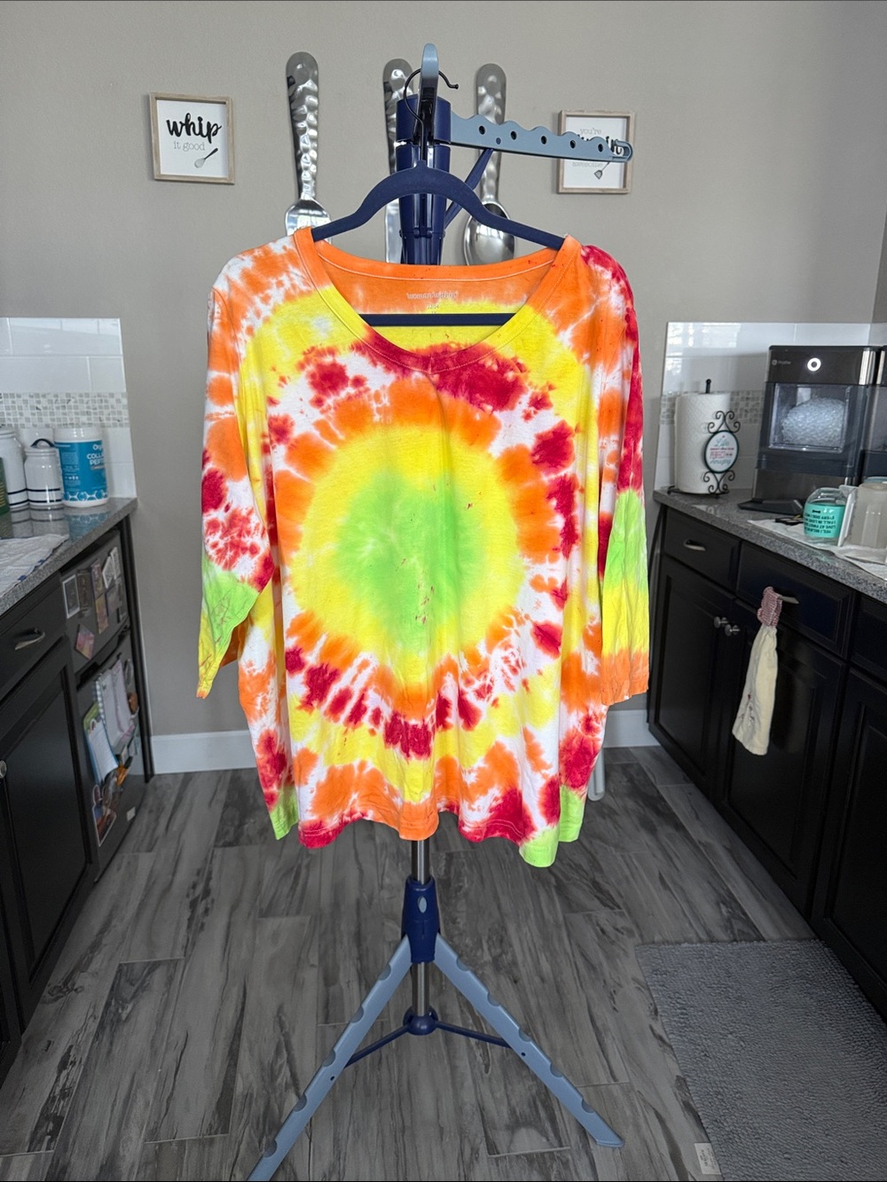 Woman Within Tie-Dye Long Sleeve Top - Orange, Yellow, Red. Size 1X